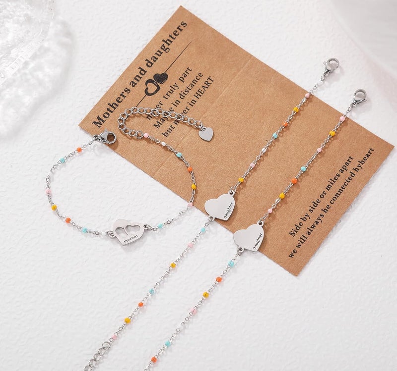 DS Mother Daughter Bracelets Set,18K Gold Plated Stainless Steel Heart Jewelry for Women Girls,Mothers Day Gifts for Mom/Daughter,Adjustable Matching Bracelets for Mommy and Me gift box packaging - Image 2